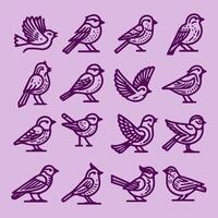 Discover a stunning collection of bird line icons and logos on a minimalistic background. illustration features elegant, intricate designs of various bird species, perfect for branding vector
