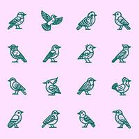 Discover a stunning collection of bird line icons and logos on a minimalistic background. illustration features elegant, intricate designs of various bird species, perfect for branding vector