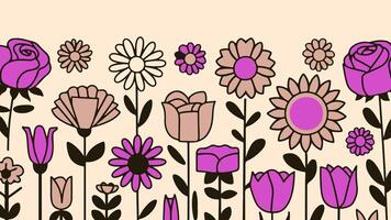 Seamless floral pattern with hand drawn flowers, illustration, botanical design, flower background, continuous print, repeat pattern, blooming flowers, floral art vector