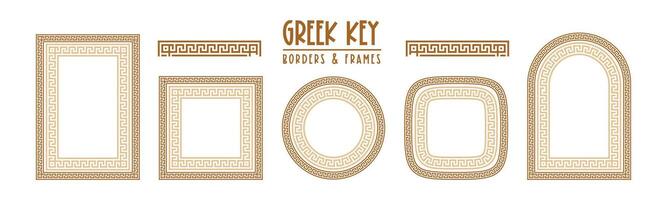 Greek key pattern, seamless borders collection. Decorative ancient meander, greece border ornament set with repeated geometric motif vector