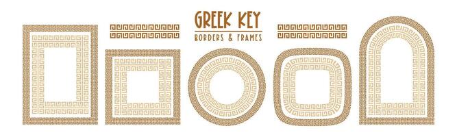 Greek key pattern, seamless borders collection. Decorative ancient meander, greece border ornament set with repeated geometric motif vector