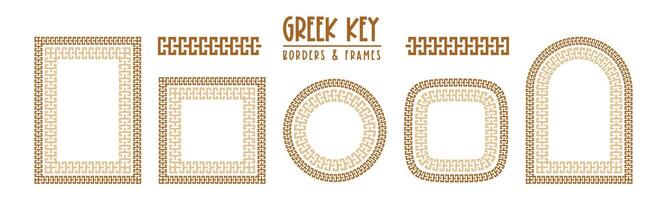 Greek key pattern, seamless borders collection. Decorative ancient meander, greece border ornament set with repeated geometric motif vector
