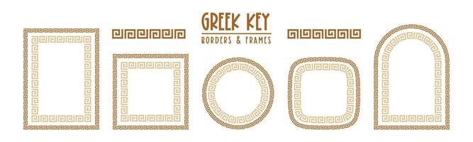 Greek key pattern, seamless borders collection. Decorative ancient meander, greece border ornament set with repeated geometric motif vector