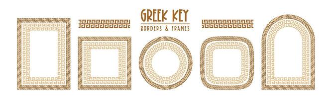 Greek key pattern, seamless borders collection. Decorative ancient meander, greece border ornament set with repeated geometric motif vector