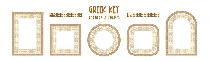 Greek key pattern, seamless borders collection. Decorative ancient meander, greece border ornament set with repeated geometric motif vector