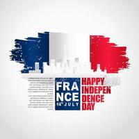 France day greeting card with grunge and splash effect on flag as a symbol of independence vector