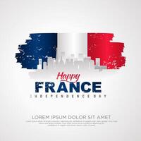 France day greeting card with grunge and splash effect on flag as a symbol of independence vector
