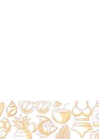 Summer vertical a4 poster, minimalist monochrome orange beach elements, accessories icons. Bottom border frame, copy space, isolated on white. For card, banner, invitation, social media, planner vector