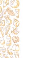 Summer vertical a4 poster, minimalist monochrome orange beach elements, accessories icons. Left side border frame, copy space, isolated on white. For card, banner, invitation, social media, planner vector