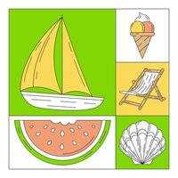 Geometric modern square card with simple minimalist summer beach colorful elements. Trendy background, geometry. Abstract layout for poster, flyer, cover, brochure, party, invitation, banner vector
