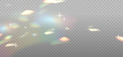 Rainbow highlights overlay layer. Light Glare or reflection from water and glass. Glittering particles for photo shots, social media backgrounds, product presentations. illustration. vector
