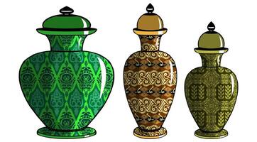 Javanese urn with batik motif vector