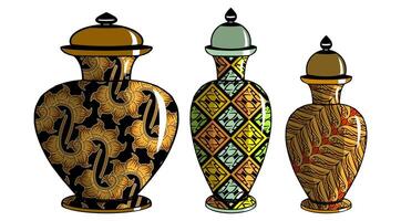 Javanese urn with batik motif vector