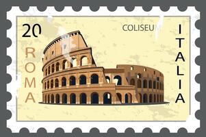 Postage stamp with the image of the Colosseum. . vector