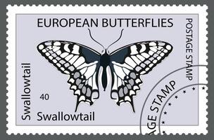 Postage stamp with the image of a butterfly. . vector