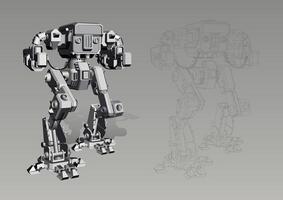 Drawing of a robot and drawing with guns. . vector