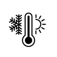Thermometer icon. Cold snowflake and hot sun illustration. Weather indicator. Forecast symbol. Thermometer temperature measurement sign. vector