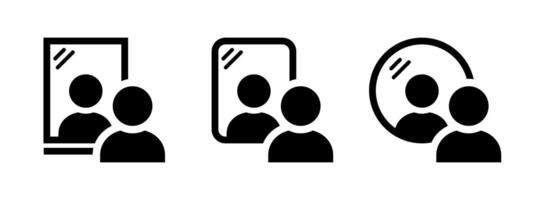 Mirror looking icon. Man look at the mirror illustration. Person standing in front of reflection sign. Mirror image concept. vector