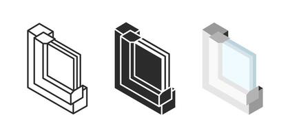 Cross section window profile icon. Triple glazed window pane PVC profile symbol. Plastic frame structure isometric illustration. Classic white framework three-dimensional construction 3d concept vector