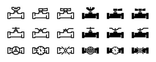 Plumbing pipeline with different valves and indicators icon set. Sewerage, water and gas pipe with fittings symbol. Industrial pump and drain system with faucet and valve illustration vector