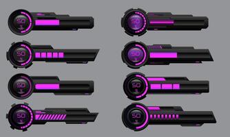 Set of HUD modern loading progress bars user interface elements design technology cyber purple black metallic futuristic vector
