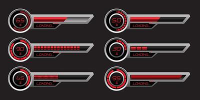 Set of HUD modern loading progress bars user interface elements design technology cyber red grey metallic futuristic vector