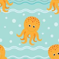 Seamless pattern with cute octopuses underwater in cartoon style vector