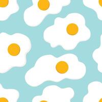Seamless pattern with fried eggs in blue background vector