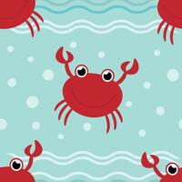 Seamless pattern with cute red crabs underwater in cartoon style. vector