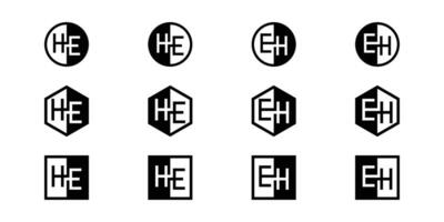 Letters HE and EH Positive and Negative Logo Set, suitable for any business vector