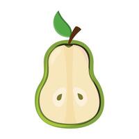 Green half pear with green leaf on white background. vector