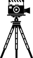 camera stand with camera illustration black and white vector