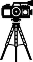 camera stand with camera illustration black and white vector