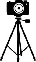 camera stand with camera illustration black and white vector