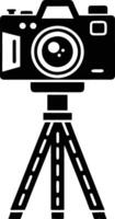 camera stand with camera illustration black and white vector