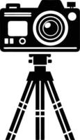 camera stand with camera illustration black and white vector