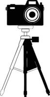 camera stand with camera illustration black and white vector