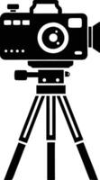 camera stand with camera illustration black and white vector