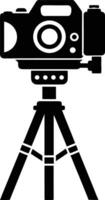 camera stand with camera illustration black and white vector