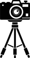 camera stand with camera illustration black and white vector