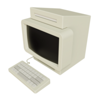 Vintage white Desktop PC with keyboard on transparent background. 3D rendering png