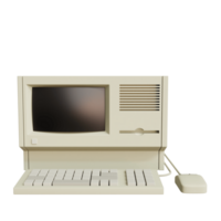 Vintage white Desktop PC with keyboard and mouse on transparent background. 3D rendering png