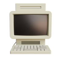 Vintage white Desktop PC with keyboard on transparent background. 3D rendering png
