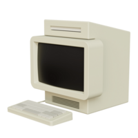 Vintage white Desktop PC with keyboard on transparent background. 3D rendering png