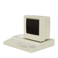 Vintage white Desktop PC with keyboard on transparent background. 3D rendering png