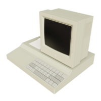 Vintage white Desktop PC with keyboard on transparent background. 3D rendering png