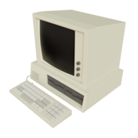 Vintage white Desktop PC with keyboard on transparent background. 3D rendering png