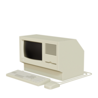 Vintage white Desktop PC with keyboard and mouse on transparent background. 3D rendering png