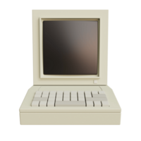 Vintage white Desktop PC with keyboard on transparent background. 3D rendering png