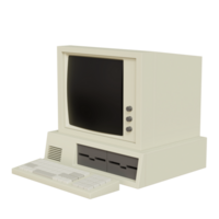 Vintage white Desktop PC with keyboard on transparent background. 3D rendering png
